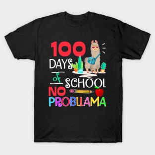 100 Days of School No Probllama Llama Shirt Llama Girls T-Shirt